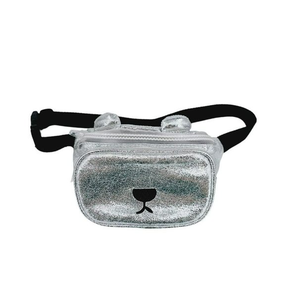 Zara Teddy Bear Fanny Pack Sling Back Metallic Silver Black Small Adjustable Fun - Picture 10 of 10